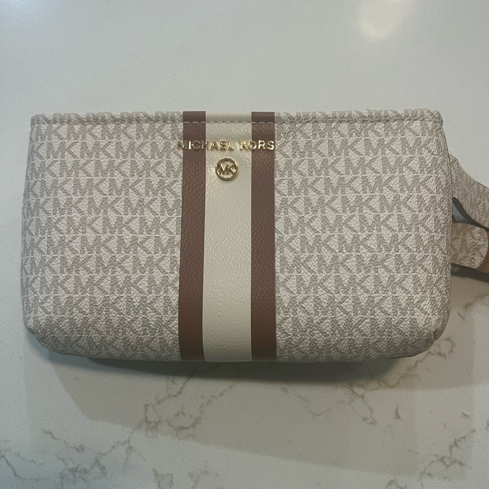 Michael Kors Cream and Brown Clutch